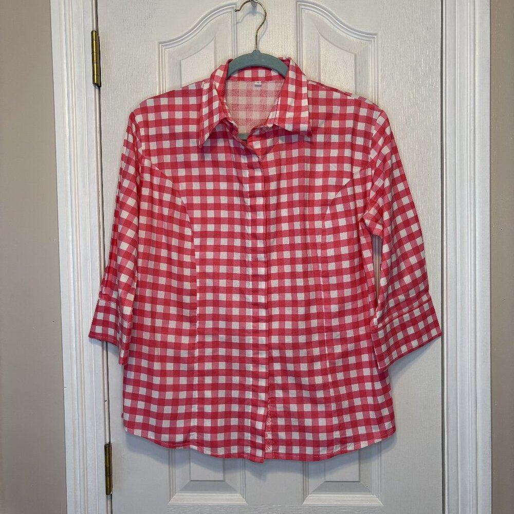 Middy N Me Button Up Gingham Half Sleeve Top Women Size 12